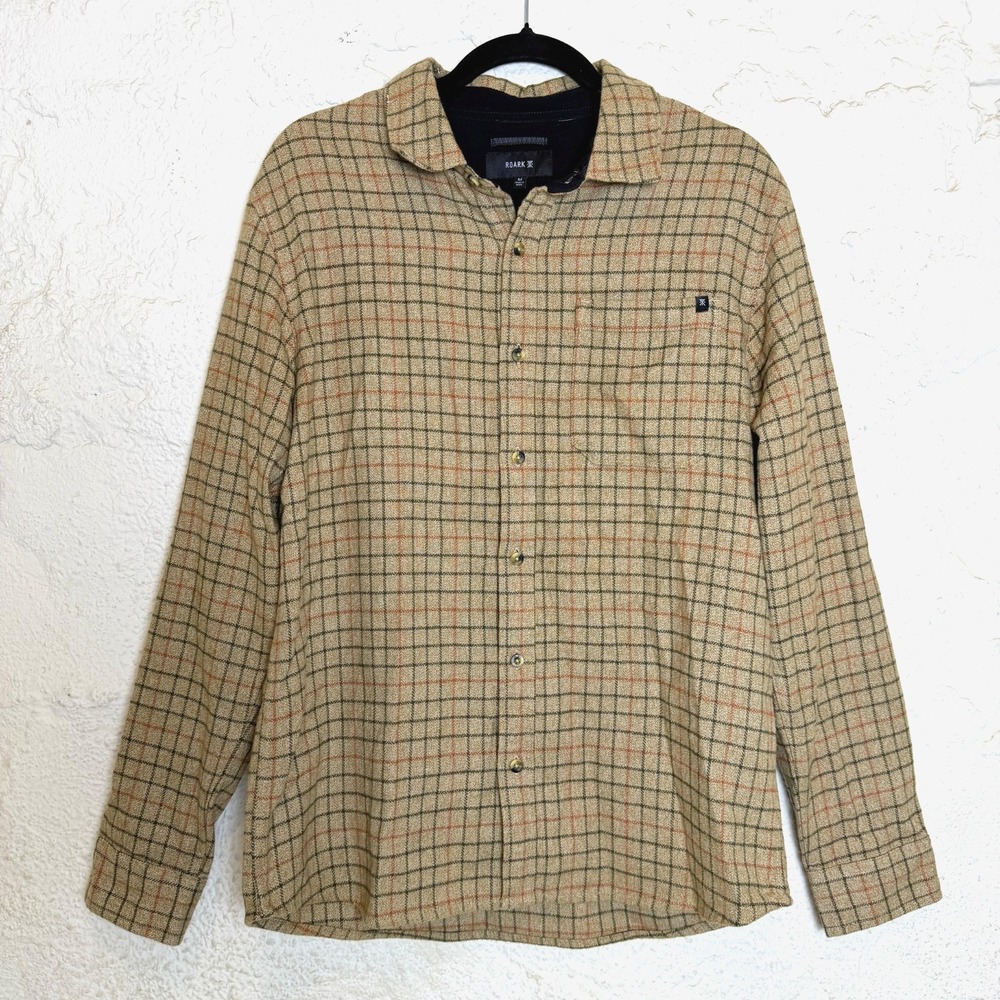 Roark Crossroads Mens Flannel Shirt Medium M Earthy Organic Cotton Plaid Western